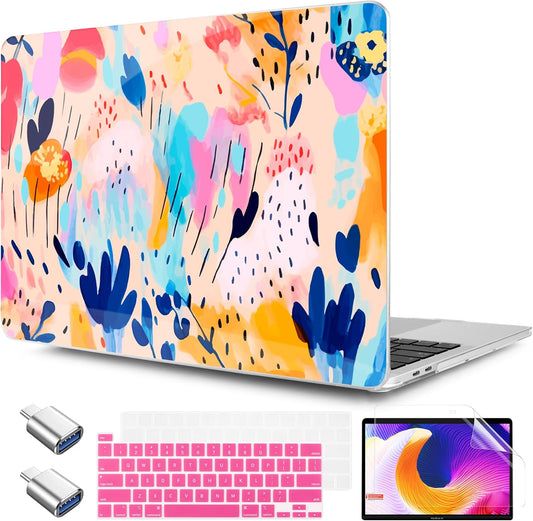 TWOLSKOO Compatible with MacBook Pro 13 inch Case 2023-2016 A2338 M2/M1 A2251 A2289 A2159 A1989 A1706, Plastic Hard Shell Cover & Keyboard Skin & Screen Protector, Bright Abstract Florals