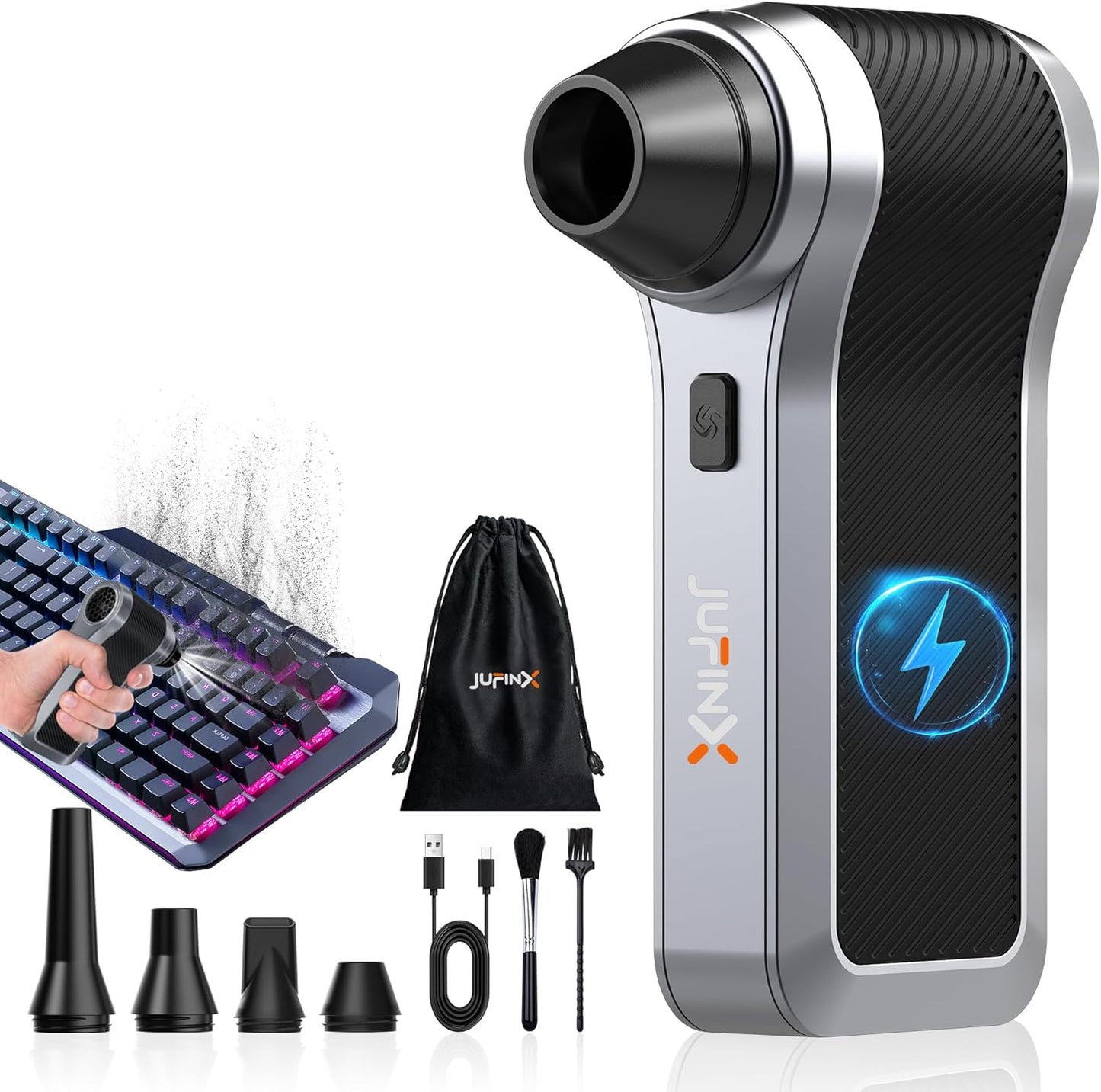 Electric Air Duster - 130000RPM Compressed Air Duster with Brushless Motor,3-Gear Speeds - Air Duster, 4pcs Nozzles - Mini Blower for Keyboard,Car,PC,Home Cleaning