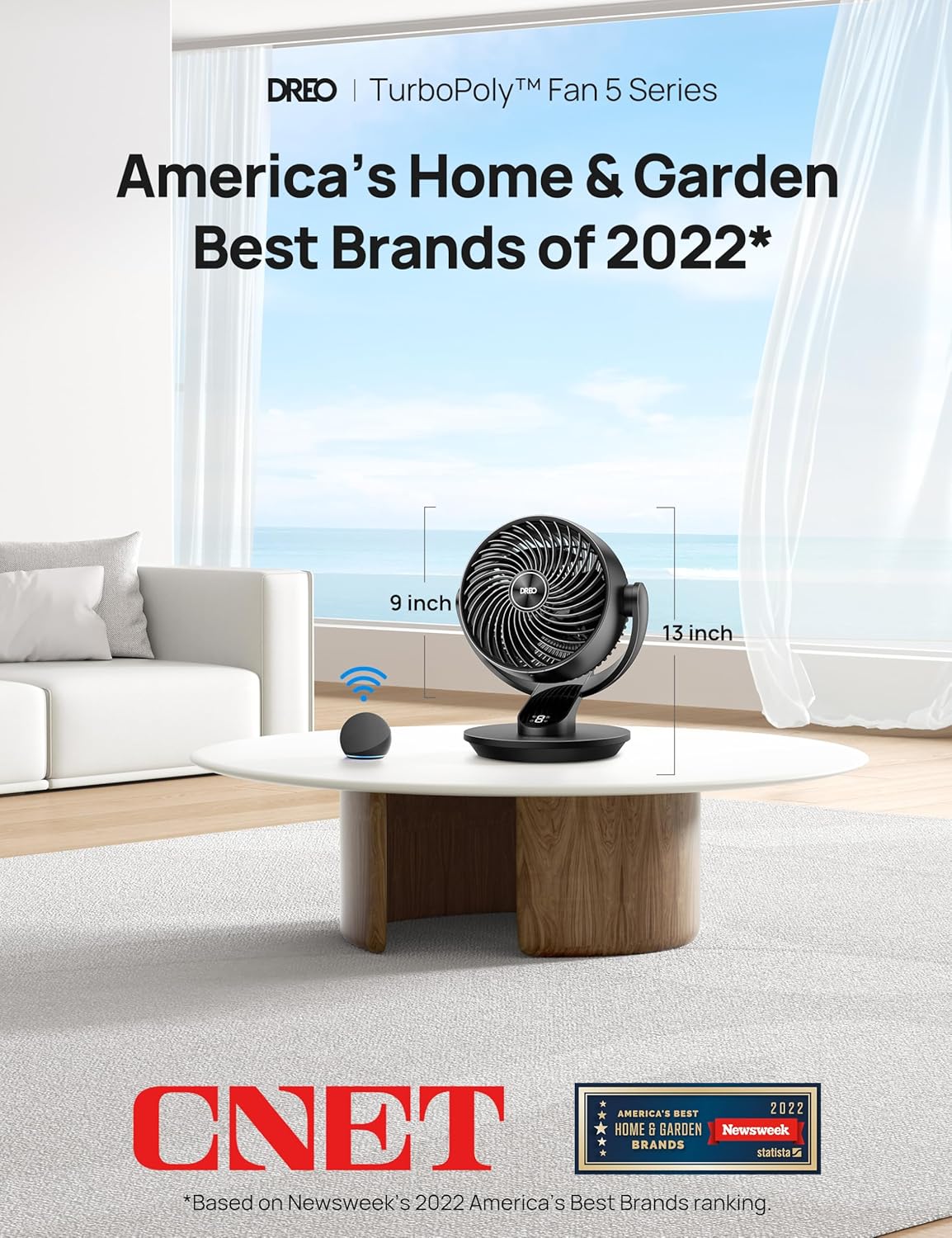 Dreo Smart Fan for Bedroom,120° Vertical and 90° Oscillating Fan with Remote/Voice, 13 Inch Height Quiet Air Circulator for Whole Room, 70 ft, 4 Speeds, 5 Modes, 12H Timer, Desk Fans for Home，Black