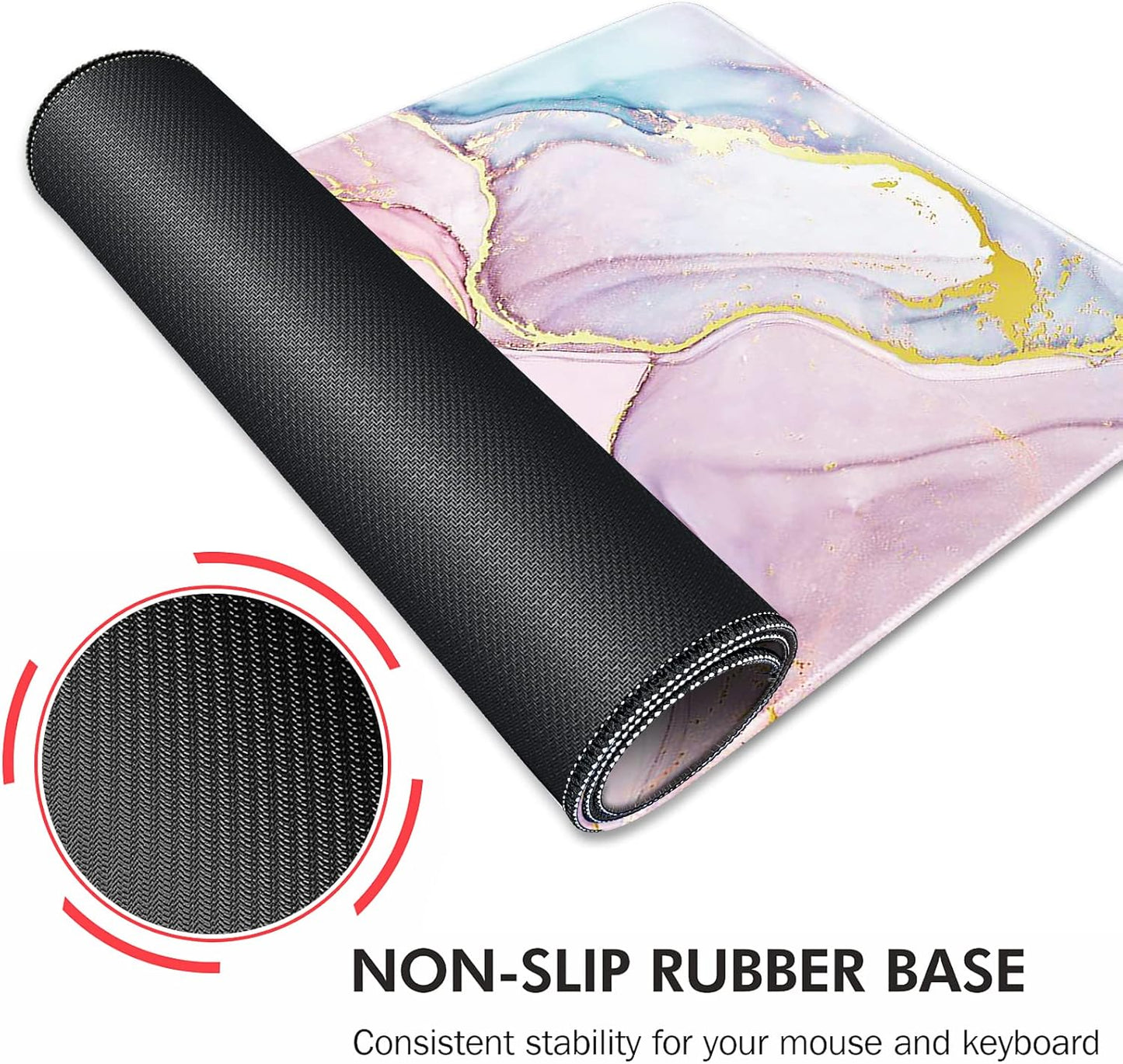 Galdas Gaming Mouse Pad Cool Flash Pattern XXL XL Large Mouse Pad Long Extended Mousepad Desk Pad Non-Slip Rubber Mice Pads Stitched Edges Thin Pad (31.5x11.8x0.12 Inch) (Pink Marble Pattern)