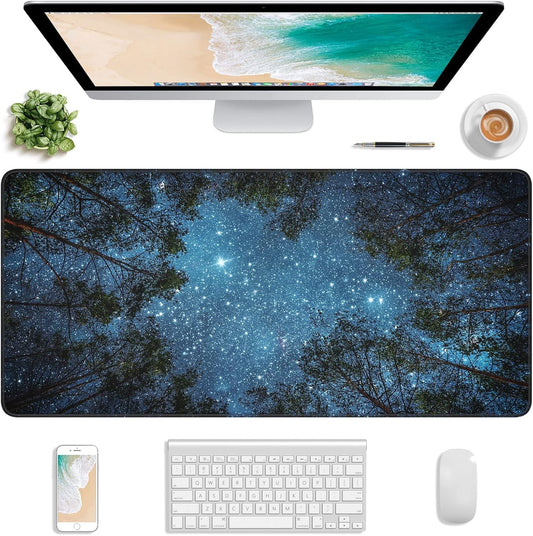 Extended Gaming Mouse Pad, XXL Large Mouse Mat 30 x 14 Inch, Big Computer Keyboard Mousepad, Waterproof Desk Pad with Stitched Edges and Non-Slip Base for Women Office Gaming, Galaxy Tree