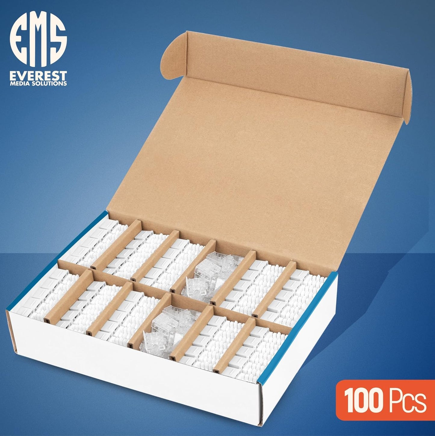 Everest 90° Angled RJ45 Cat6 Keystone Jacks 100-Pack in White - Slim Profile Female RJ45 Connectors - Cat 6 Keystone Jack - Compatible with 90° Angled Speed Termination Tool - easyJACK (B094WB91H3)