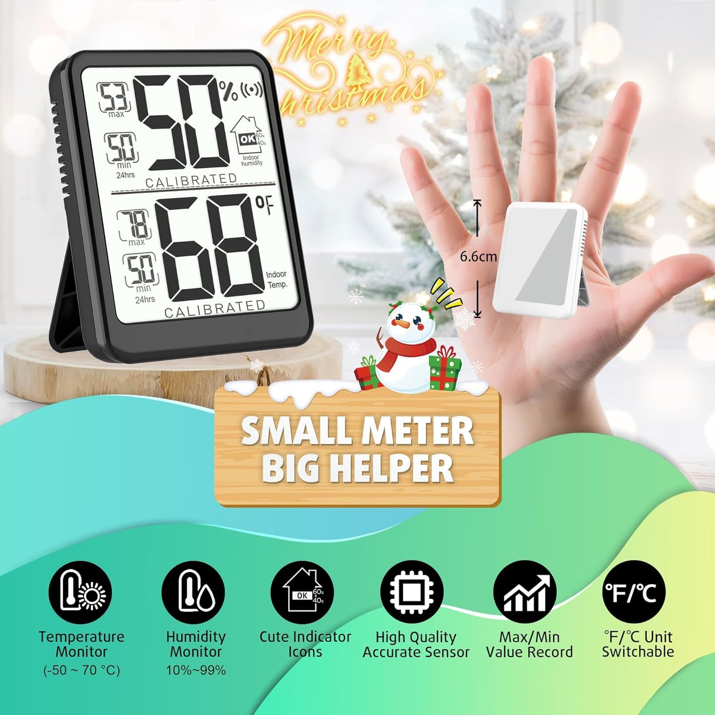 Antonki 2-Pack Room Thermometer, Digital Small Hygrometer Indoor Thermometer Humidity Gauge, Temperature Humidity Meter with Max/Min Record Monitor Sensor for Home, Plants - Battery Included