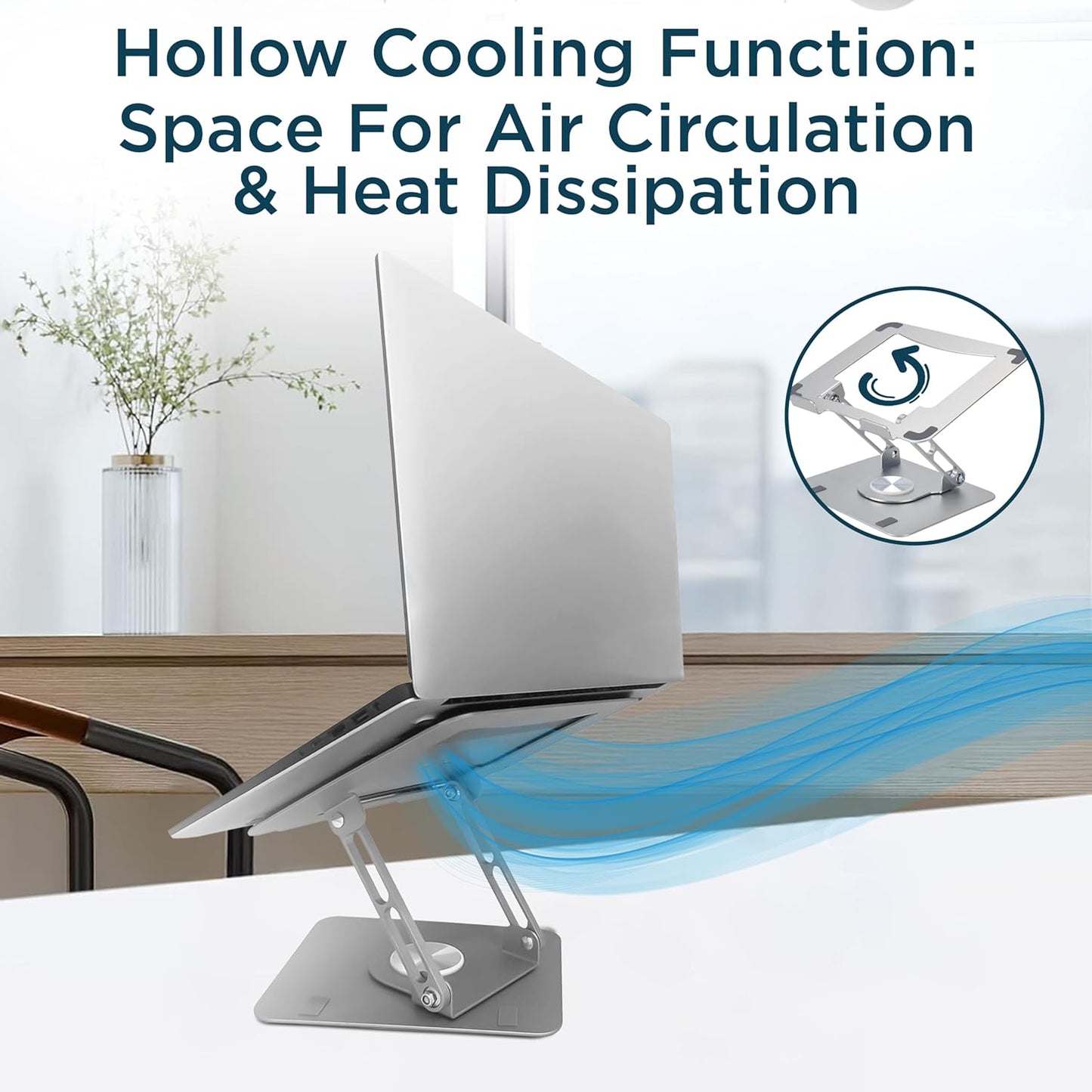 Uncaged Ergonomics Swivel Laptop Stand for Desk, Adjustable Computer iPad Stand for Desk w/ 360 Rotation, Portable Laptop Holder for Home Office Ergonomic Supplies