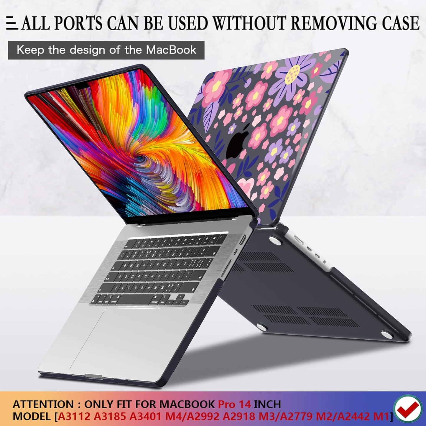 CISSOOK Compatible with MacBook Pro 14 inch 2025 2024-2021 Release M4 M3 M2 M1 Chip A3112 A3185 A3401 A2918 A2992 A2779 A2442, Hard Shell Case with Keyboard Cover Screen Protector, Stylized Flowers