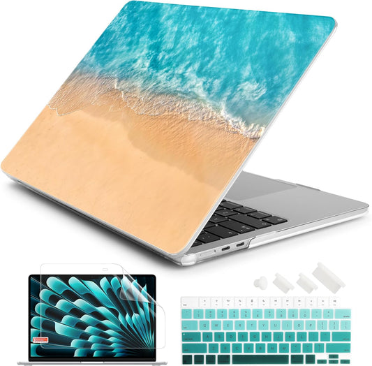 Batianda Premium Case for New MacBook Air 15 inch 2025 M4 2024 2023 with M3 M2 Chip Model A3114 A2941, Designed Protective Plastic Hardshell & Keyboard Cover & Screen Protector, Beach