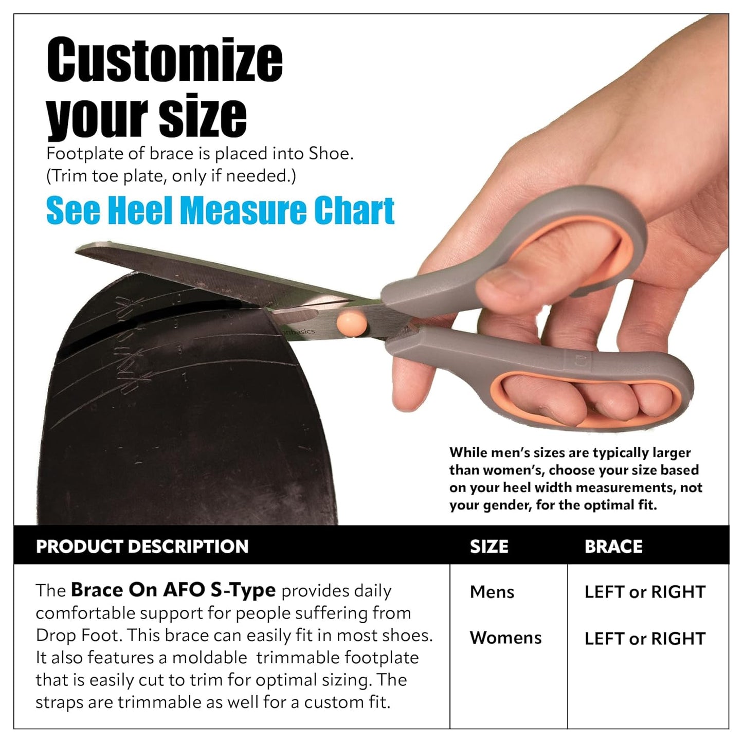 Brace On AFO S-Type - Drop Foot Stabilizer Brace, Moldable, Trimmable, Lightweight Polyethylene, Braces for Men, AFO Brace and Foot Drop Braces, Boot for Injured Foot, Men, Left