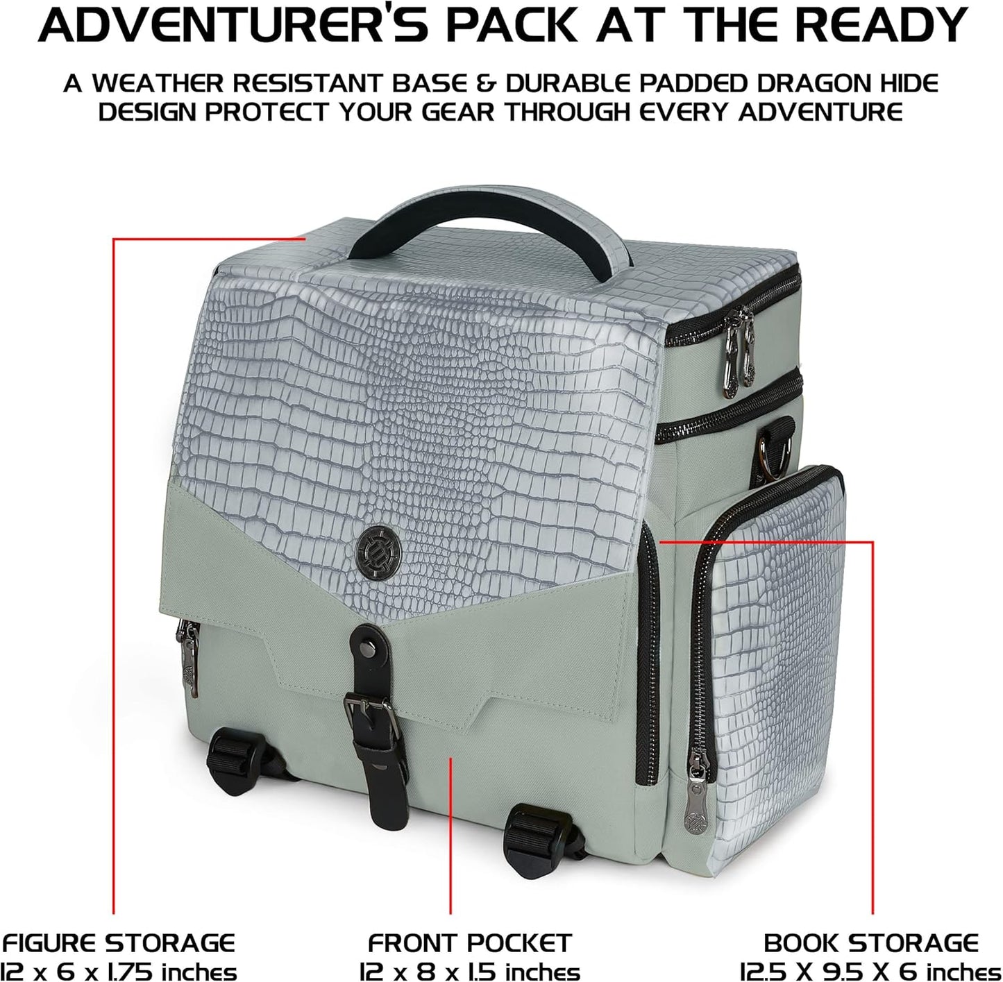 ENHANCE Travel Bag for DND Collector's Edition, Bag Compatible with Dungeons and Dragons, Battle Mat Holder, Dice Pockets and Accessories, Carry 4-8 Books (Silver Dragon)