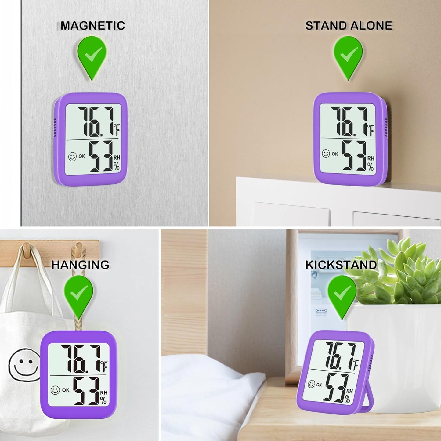 Antonki 2 Pack Room Thermometer for Home, Indoor Hygrometer Humidity Meter Gauge, Digital Temperature and Humidity Sensor Monitor for House, Terrarium, Incubator, Greenhouse - Battery Included