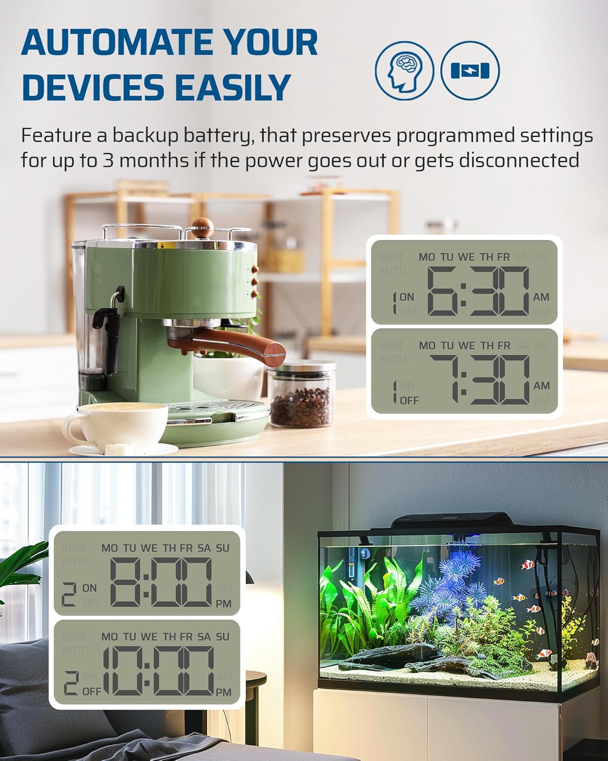 DEWENWILS 8 Outlet Power Strip with Timer (4 Timed/4 Always On), Indoor Digital Timer Outlet for Reptile Light, Turtle Grow Light, Bearded Dragon Tank, Aquarium, 6ft Flat Plug Cord, 15A, UL Listed