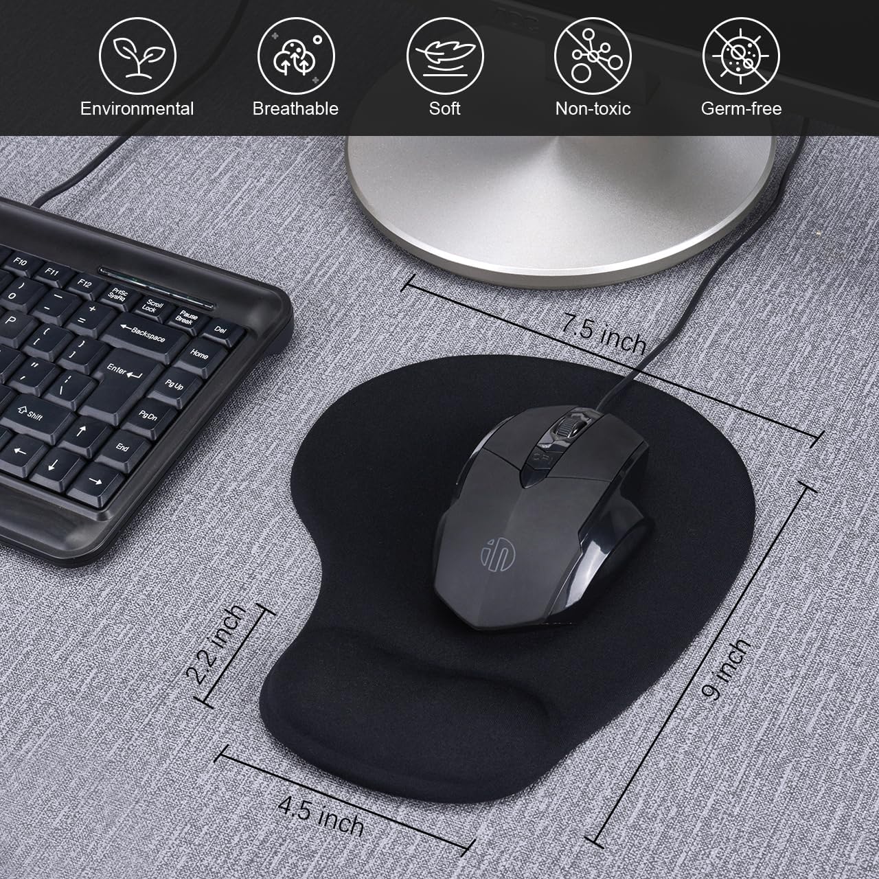 JIKIOU Mouse Pad, 2 Pack Ergonomic Mouse Pads with Comfortable Gel Wrist Rest Support and Smooth Cloth, Non-Slip PU Base for Easy Typing Pain Relief Durable and Easy to Clean Small Black