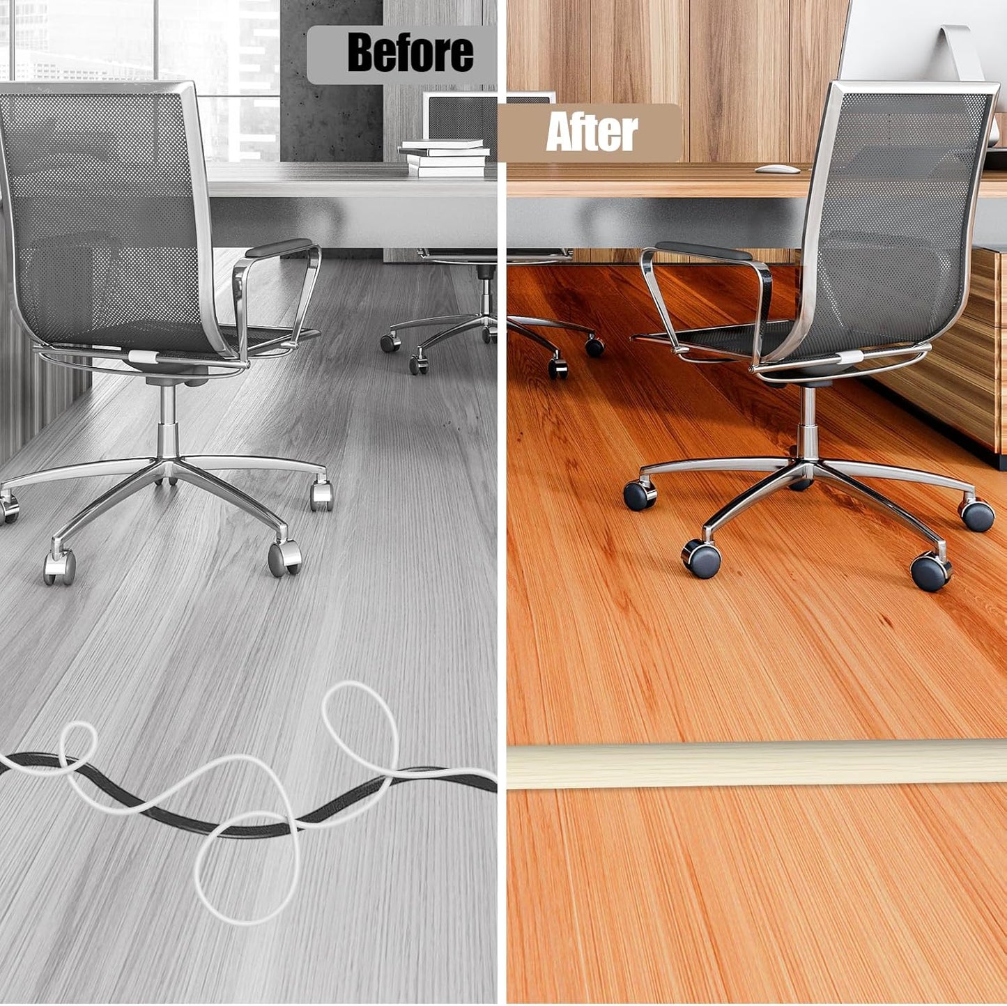 Floor Cord Cover Self Adhesive Cord Hider,3.3FT Cable Management, Extension Strip Protector for Wires, Prevent Cable Trips for Offices, Gyms, Exhibitions Cavity:0.3"(W) x 0.28"(H) Yellow Wood