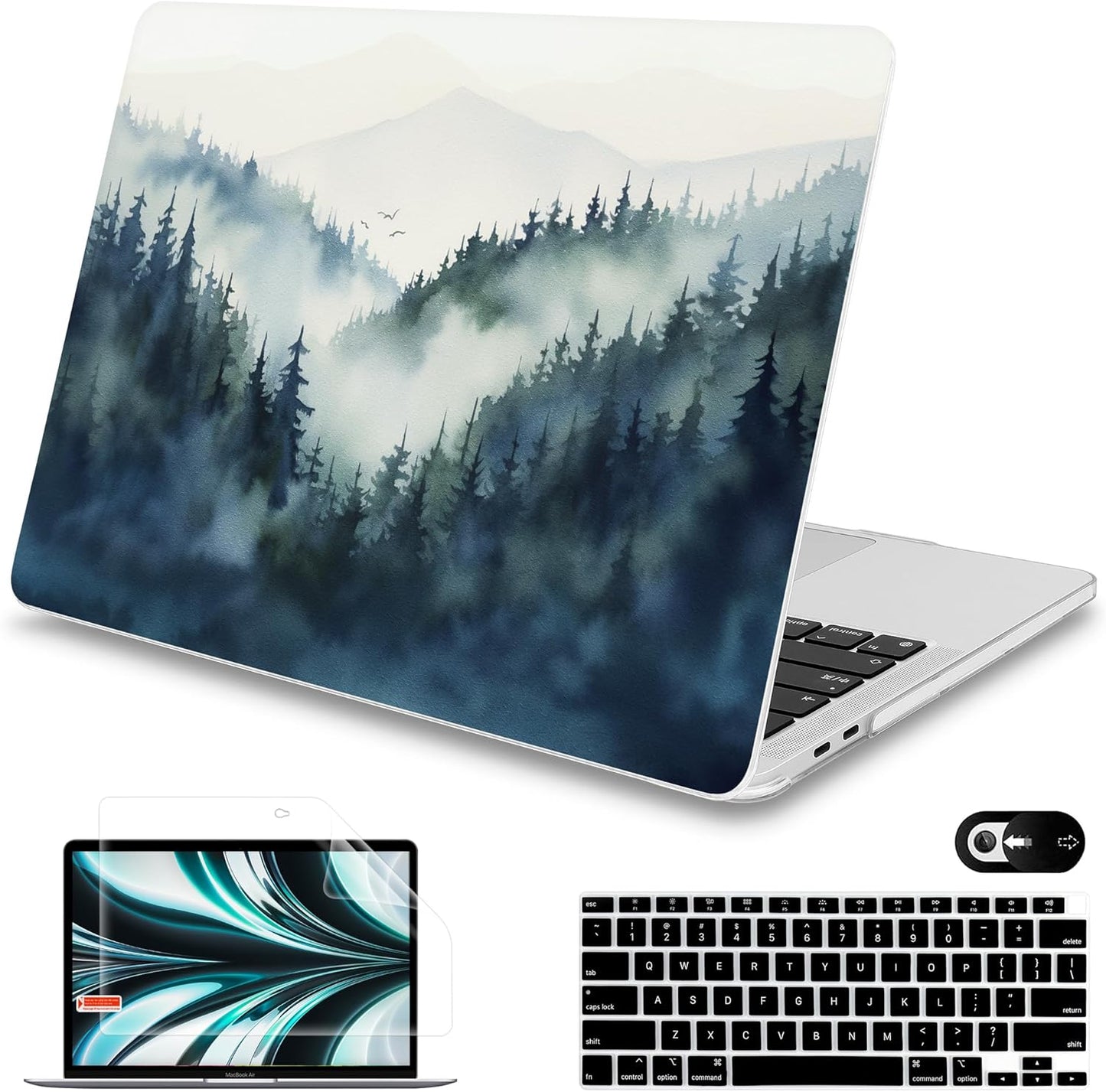 Mektron for MacBook Air 13 Case A1466/A1369 (2010-2017 Release), Snap-on Plastic Hard Shell Cover for MacBook Air 13.3 inch with Keyboard Cover, Misty Forest C133