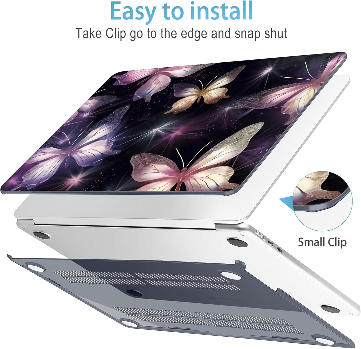 Mektron for 2025 M4 MacBook Air 13.6 Inch A3240 Case Fits 2023 A2681 M2 2024 A3113 M3 Chip with Liquid Retina Display, Printed Plastic Hard Shell Cover for MacBook Air 13.6", Glittering Butterfly
