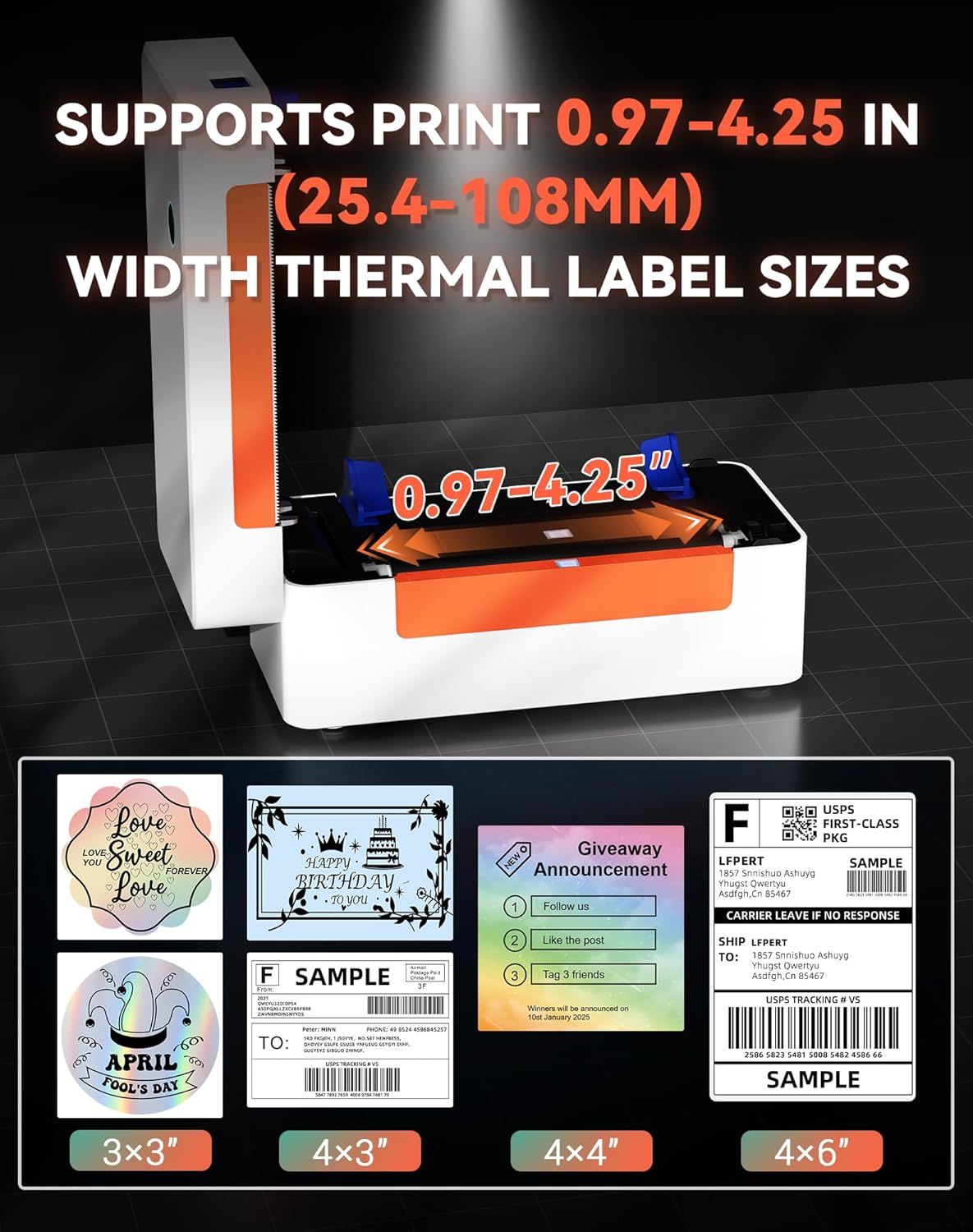 Bluetooth Thermal Label Printer, Wireless 4x6 Shipping Label Printer for Small Business & Shipping Package Compatible with Android, iOS, Windows & Mac, Used for Amazon, Ebay, Shopify, USPS Etc