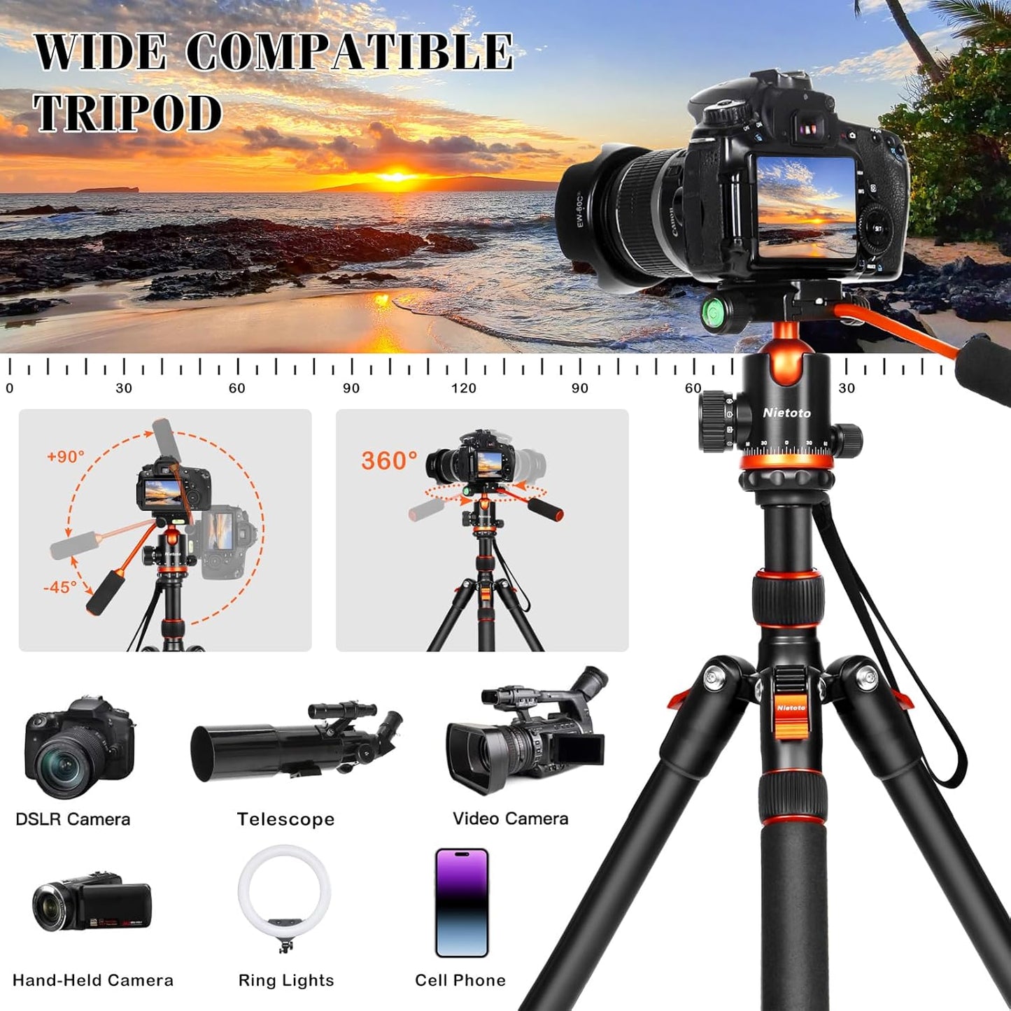 Camera Tripods & Projector Stand, 2 in1 Tripod for Camera with Removable Metal Tray, Heavy Duty Tripod for DSLR. Projector. Sheet Music and Tablet, Extra Metal Spikes and Carry Bag