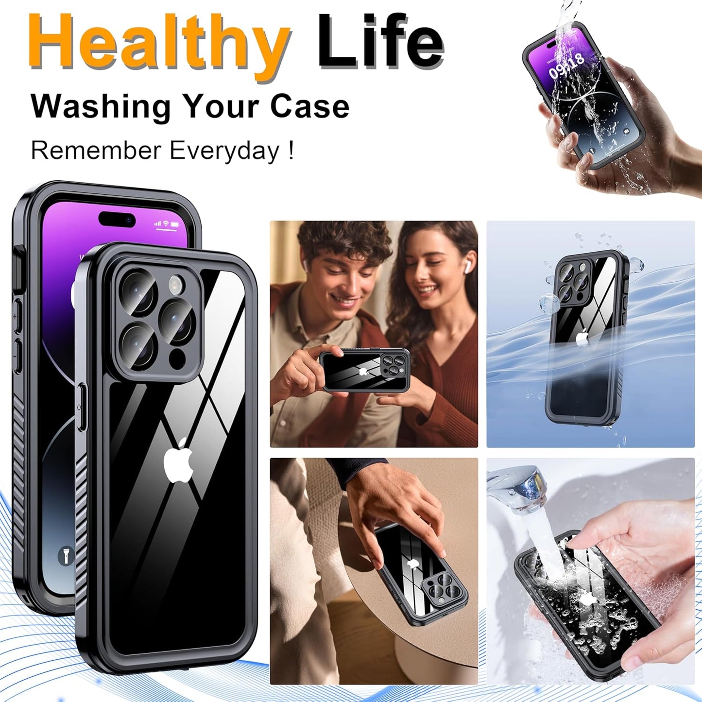 for iPhone 14 Pro Case Waterproof - Built-in Privacy Screen Protector & HD Screen Protector [IP68 Underwater] Shockproof Dustproof Full Body Protection iPhone 14 Pro Phone Case Black