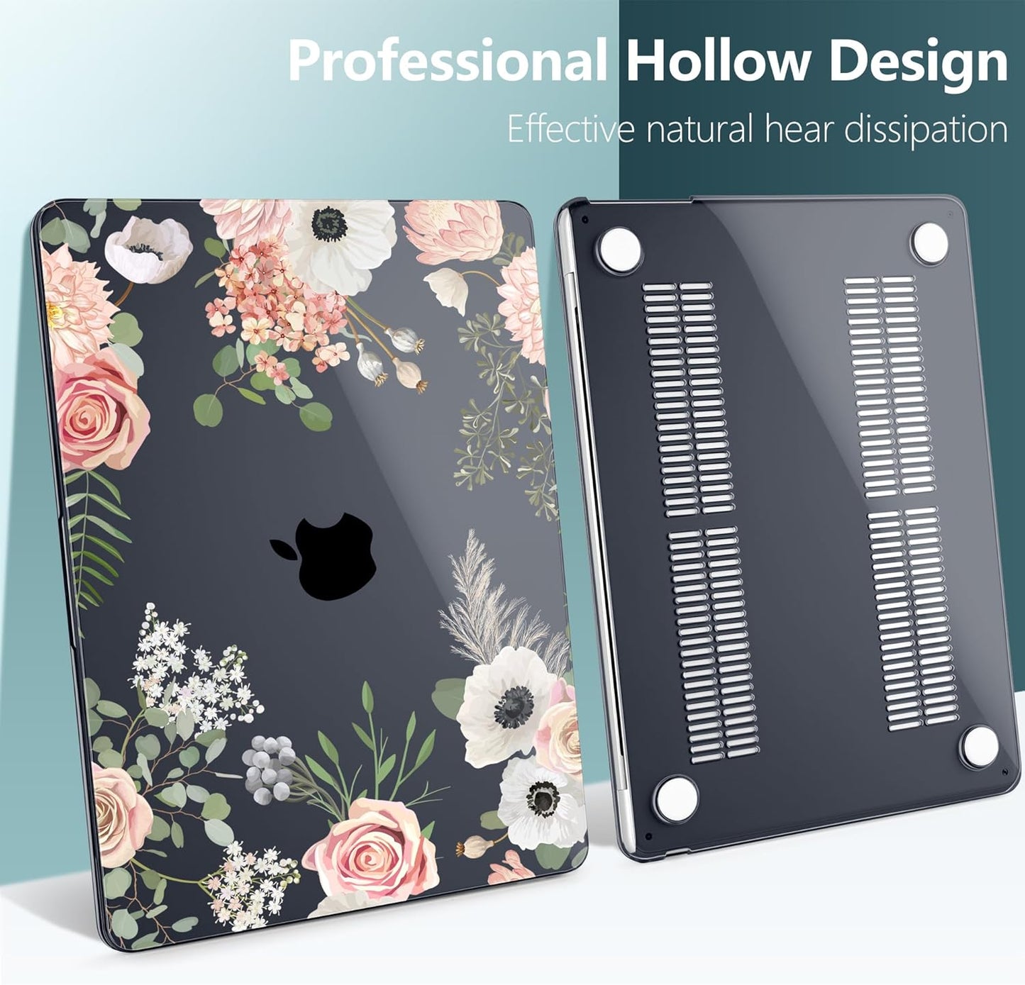 TWOLSKOO Compatible with M4 MacBook Air 15 inch Case 2025-2023 Released Model M4 A3241 M3 A3114 M2 A2941, Plastic Hard Shell & Screen Protector & Keyboard Cover & Type C Adapter, Rose Flower