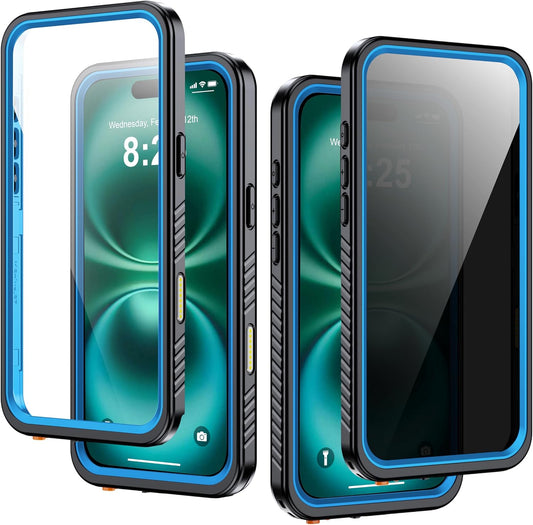 for iPhone 16 Plus Case Waterproof, Built-in Privacy Screen & HD Screen Double Front Frame [IP68 Underwater] Shockproof Dustproof Full Body Protection iPhone 16 Plus Phone Case Blue