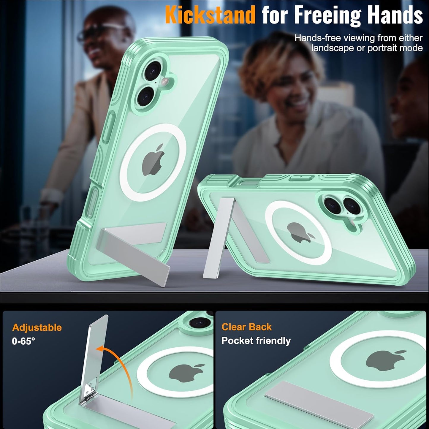 360° Protection Magnetic for iPhone 16 Case Built-in 9H Privacy Screen Protector & Metal Stand[Fit for Magsafe][Anti-Spy][Lens Protector] Heavy Duty Shockproof Phone Case for iPhone 16(Green)