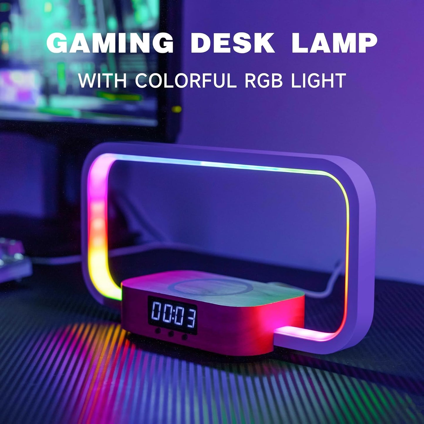 Bedside Lamp with Wireless Charger & USB Port – Touch Control Nightstand Table Lamps, RGB Color Changing, Stepless dimming, 7 Color, Modern LED Desk Lamp with Clock for Bedroom, Gifts for Women, Men