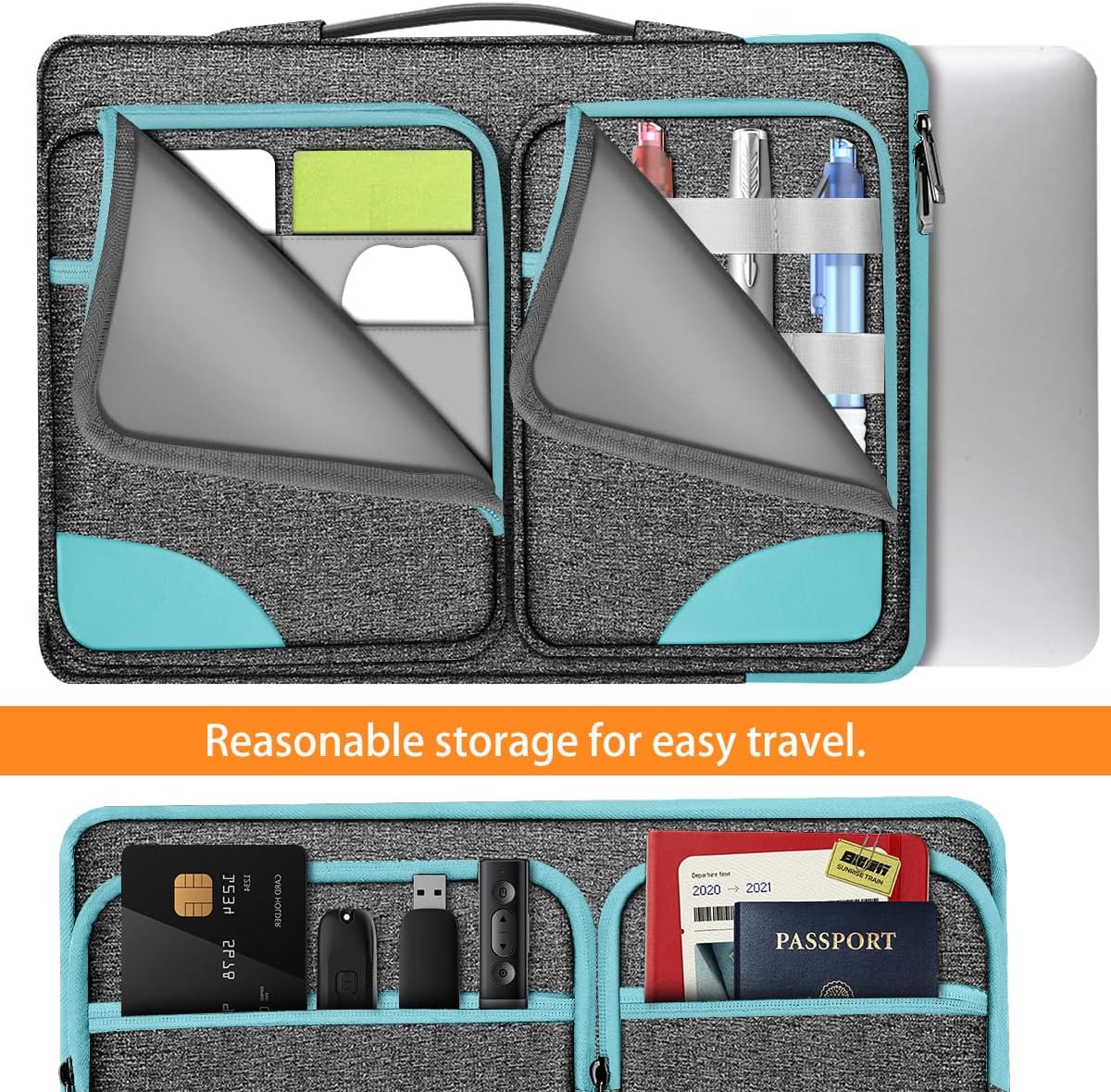 Hseok Laptop Case 15 15.6 16 inch Sleeve with Handle and Hidden Strap,Compatible with MacBook Pro 15.4 16, 360° Protective PC Briefcase with 4 Pockets for Laptop Accessory,Easy to Carrying,Sapphire