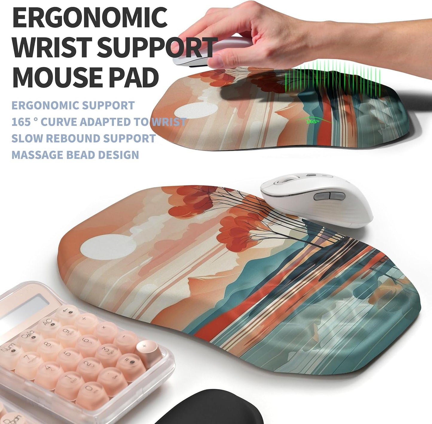 2-in-1 Ergonomic Set, Wave Keyboard Wrist Rest and Massage Slope Mouse Pad Wrist Support, Rebound Memory Foam for Relieve Carpal Tunnel Syndrome and Wrist Pain (Landscape)