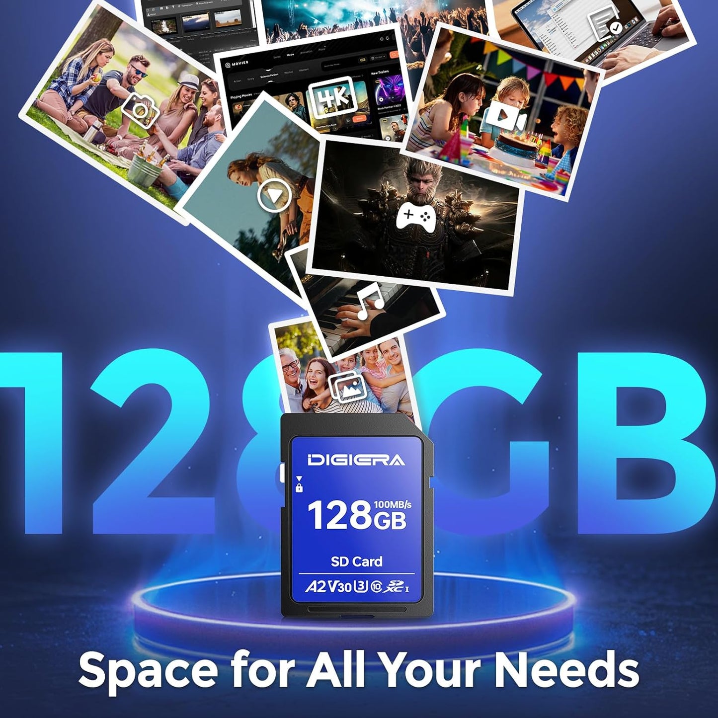 128GB CS100 SDXC UHS-I Memory Card - up to 100MB/s, C10, U3, V30, 4K UHD, SD Card for Computers, Digital Cameras, Home Theatre Devices, Car Navigation Systems (2 Pack)