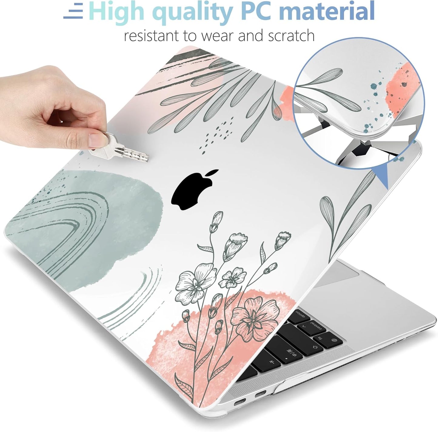 MEEgoodo for MacBook Air 13.3 inch Case 2021 2020 2019 2018 A2337 M1 A2179 A1932, Clear Case for MacBook Air M1 with Keyboard Webcam Cover & Trackpad Film & Type C Adapter,Watercolor Floral 3