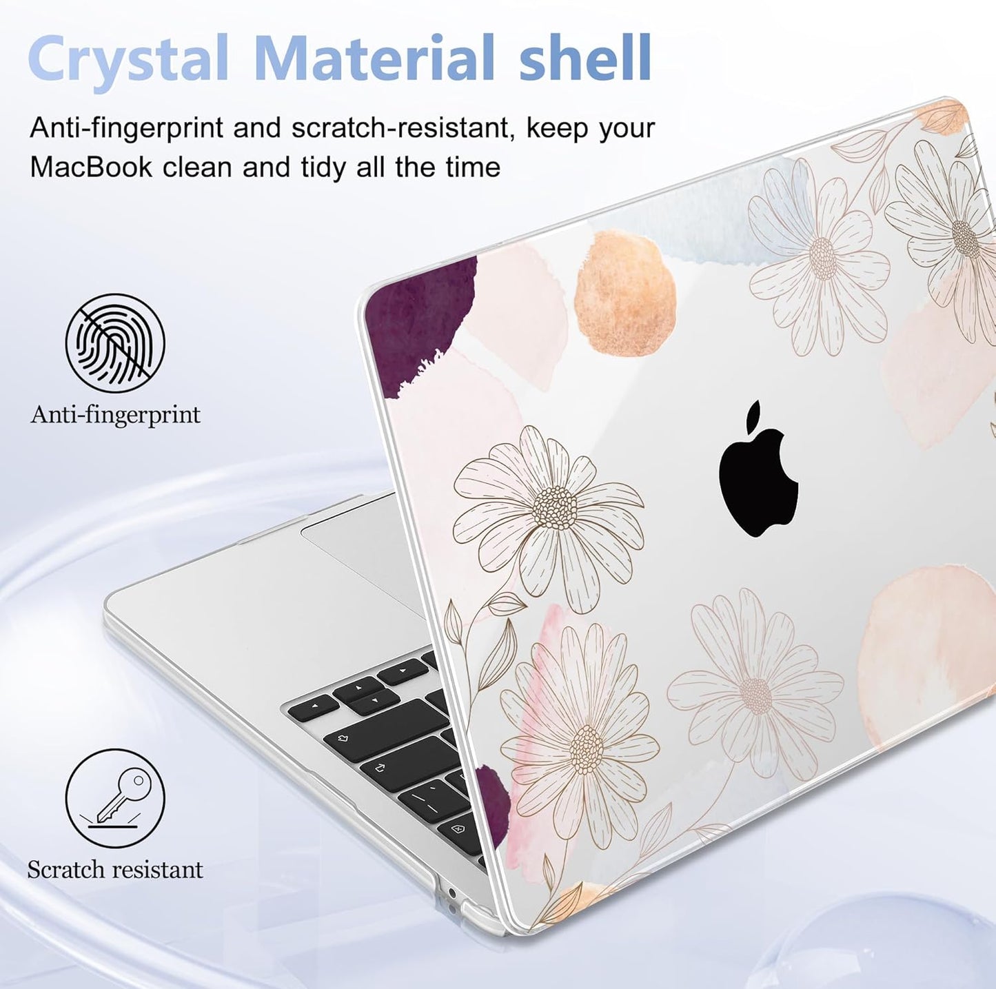 Case for MacBook Air 15 Inch 2025 2024 2023 Release M4 A3241 M3 A3114 M2 A2941, Hard Shell with Screen Protector & Keyboard Cover, Compatible with Touch ID - Floral