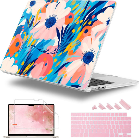 Case for MacBook Air 15 Inch 2025 2024 2023 Release M4 A3241 M3 A3114 M2 A2941, Hard Shell with Screen Protector & Keyboard Cover, Compatible with Touch ID, Ornament