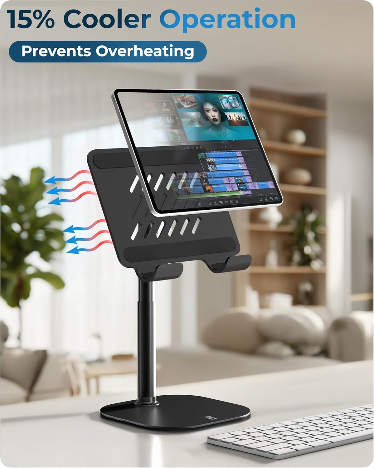 COOPER TabHolder, 7-10" Height Adjustable Tablet Stand, Premium iPad Stand for Desk, 270° Tilt Portable Monitor Holder for 15.6-17" Displays, for All iPad, Kindle, Surface, Samsung Tablets (Black)