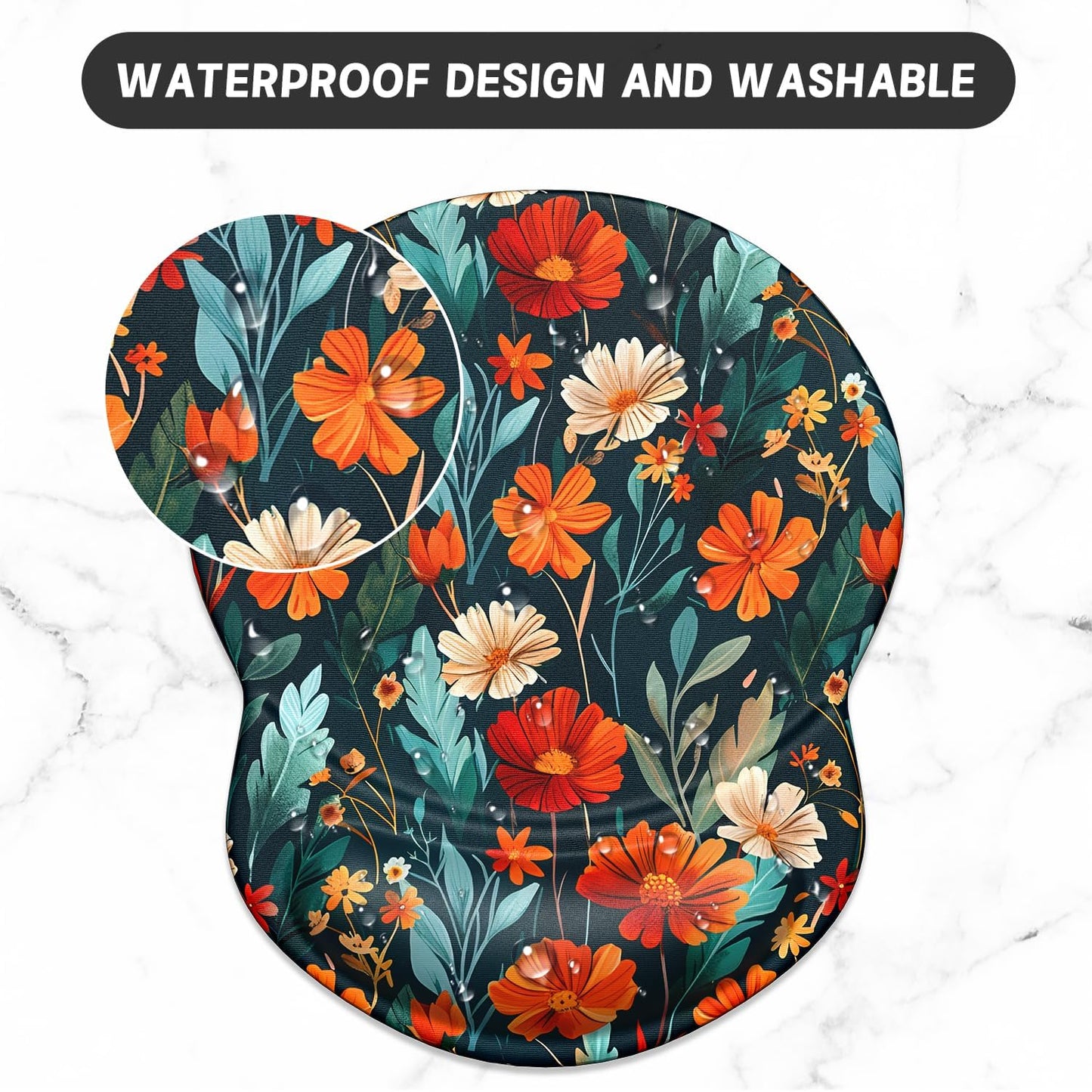 ITNRSIIET Ergonomic Mouse Pad with Gel Wrist Support Small Wrist Rest Smooth Surface Non-Slip PU Base Comfortable Office Supplies Pain Relief, 8.7 x 7.2 inches, Beautiful Flowers