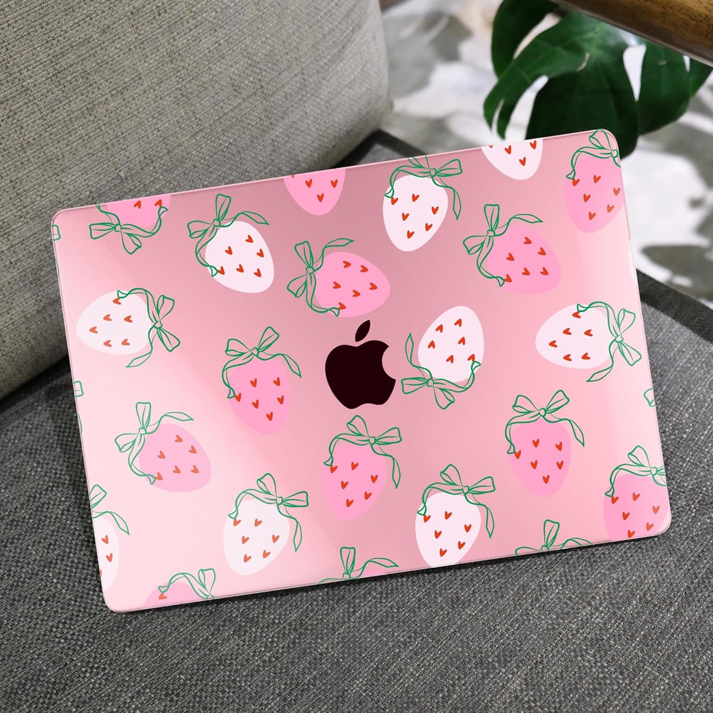 MEEgoodo for M4/M3/M2 MacBook Air 15.3 inch Case 2025 2024 2023, Case Fit Model (A3241/A3114/A2941) for MacBook Air 15 inch, Laptop Hard Shell with Keyboard Cover, Strawberry & Bow