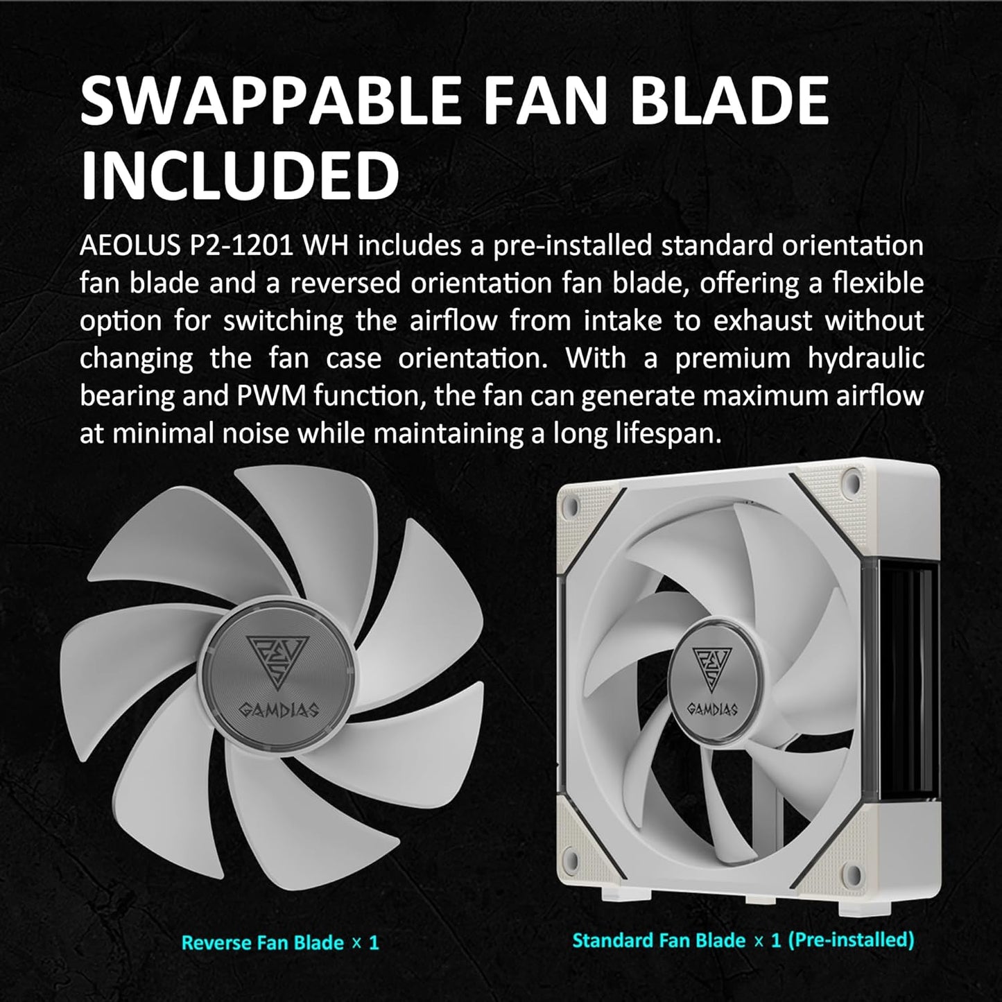 GAMDIAS Aeolus P2-1203U 120mm ARGB PWM Fan(3 Fan Pack w/USB Hub), Include Reverse Fan Blade x3, ARGB Sync Ready, Easy Installation & Cabless Daisy-Chain Design, Silent Operation, Up to 2400RPM, White