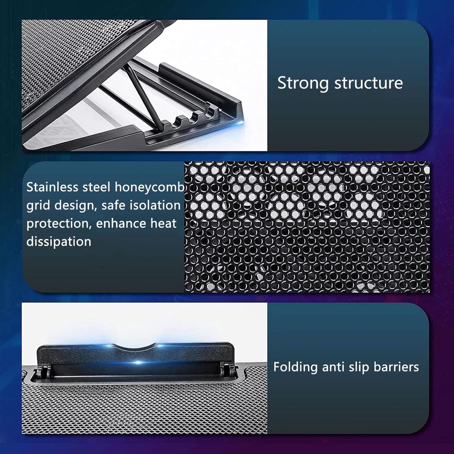 Adjustable Laptop Stand with 6 Quiet Cooling Fans, Upgraded Laptop Cooler Cooling Pad, Aluminum Laptop Stand for Desk Foldable, Ergonomic Computer Notebook Stand Holder for All Laptops and Notebook