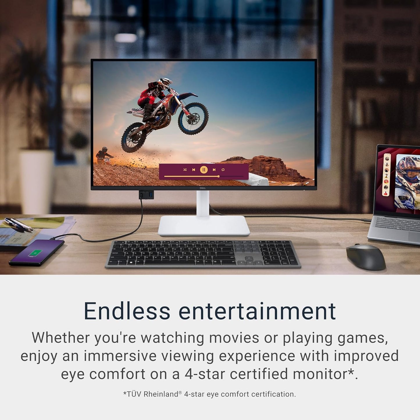 Dell 27 Plus 4K USB-C Monitor - S2725QC - 27-inch 4K (3840 x 2160) 120Hz 16:9 Display, AMD FreeSync Premium, sRGB 99%, Integrated Speakers, 1500:1 Contrast Ratio, Comfortview Plus - Ash White