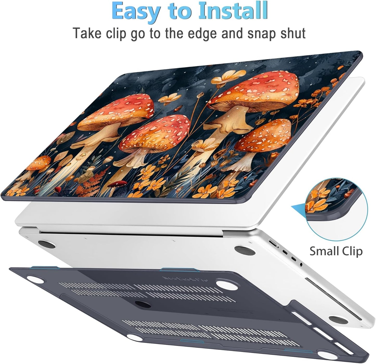 Mektron Case for MacBook Pro 16" M4 A3403 A3186 M3 A2991 M2 A2780 M1 A2485 (2021/2023/2024) Pro/Max with Touch ID, Hard Shell Plastic Laptop Cover Keyboard Cover Screen Protector, Mushrooms