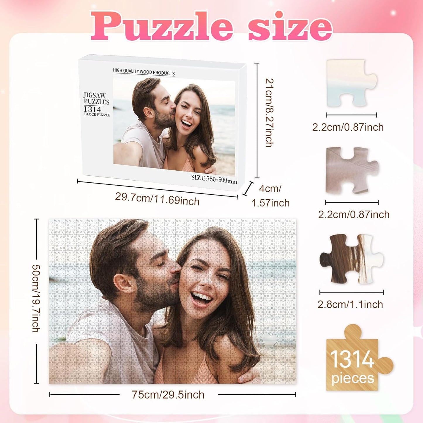 Easycosy Custom Photo Puzzles 1314/520 Pieces for Adults Families Personalized Picture Text Jigsaw Puzzle Gift for Holiday Birthday Wedding Anniversay(Horizontal/Vertical)