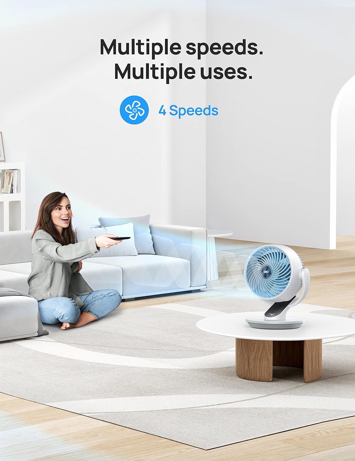 DREO Oscillating Fan for Bedroom, 13 Inch Quiet Table Fans for Home Whole Room, 70ft Powerful Airflow, Desk Air Circulator Fan with Remote, 120° Adjustable Tilt, 4 Speeds, 8H Timer, for Office Desktop