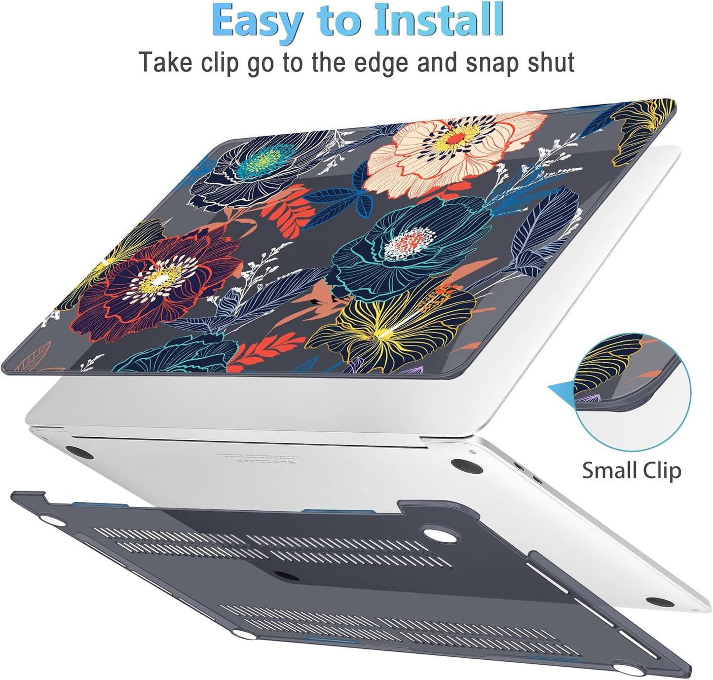 Mektron for MacBook Pro 16 inch A2141 Case 2020 2019 Release with Retina Display & Touch Bar & Touch ID, Plastic Hard Shell Cover Keyboard Skin Screen Protector Dust Plug，Dahlia Flowers