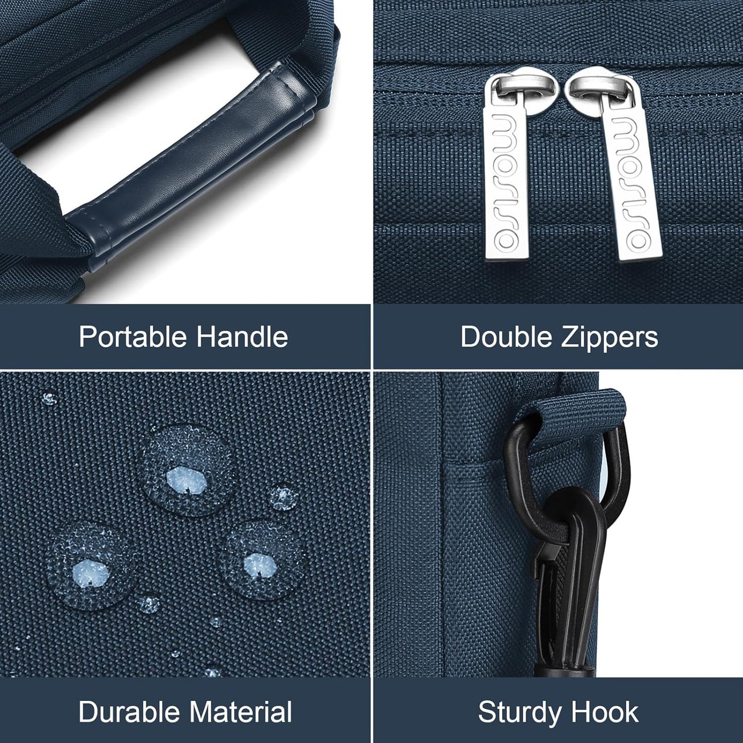 MOSISO Laptop Shoulder Bag, Computer Bag with 2 Raised&1 Flapover&1 Horizontal Pocket&Handle&Belt