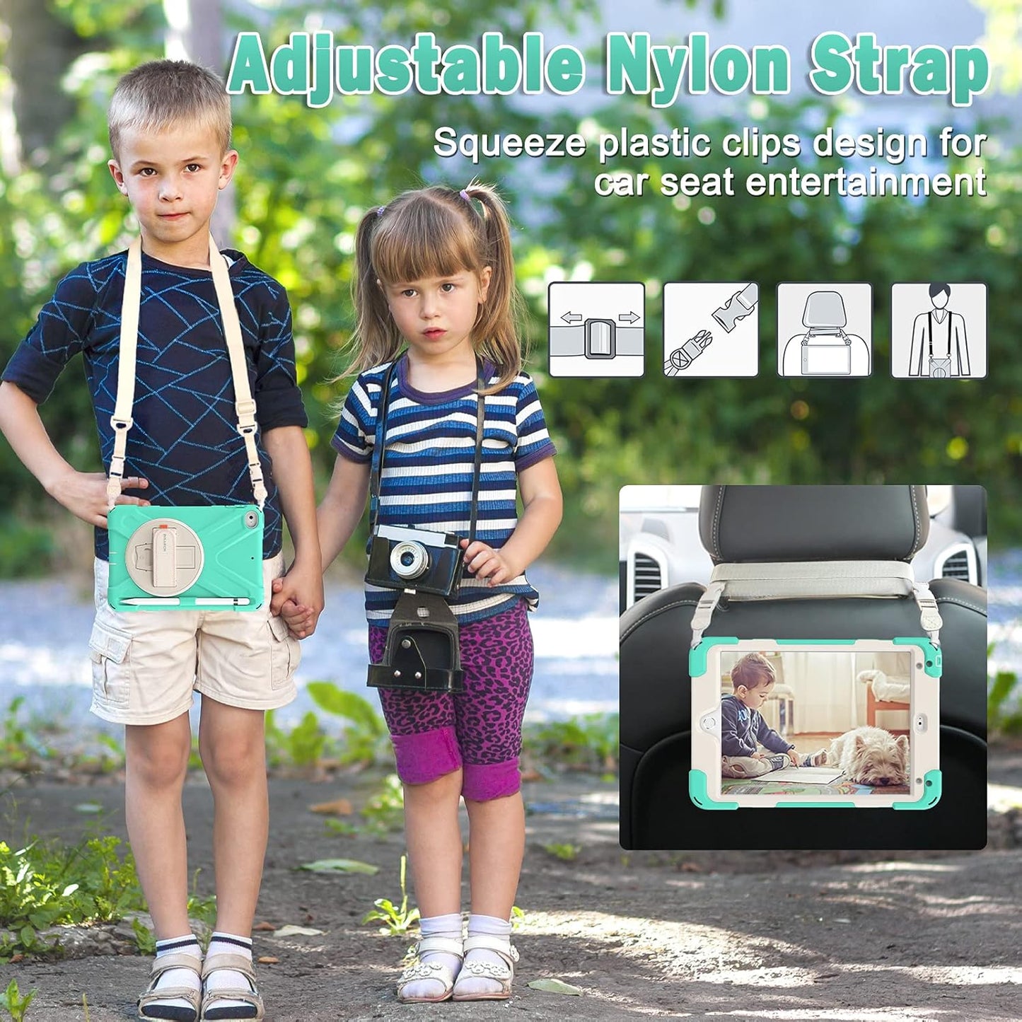 BRAECN iPad mini 5 Case,iPad mini 4 Case, Heavy Duty Shockproof Protective Rugged Case with Pencil Holder,Hand Strap,Kickstand, Shoulder Strap for iPad mini 5th/4th Generation 7.9 Inch for Kids