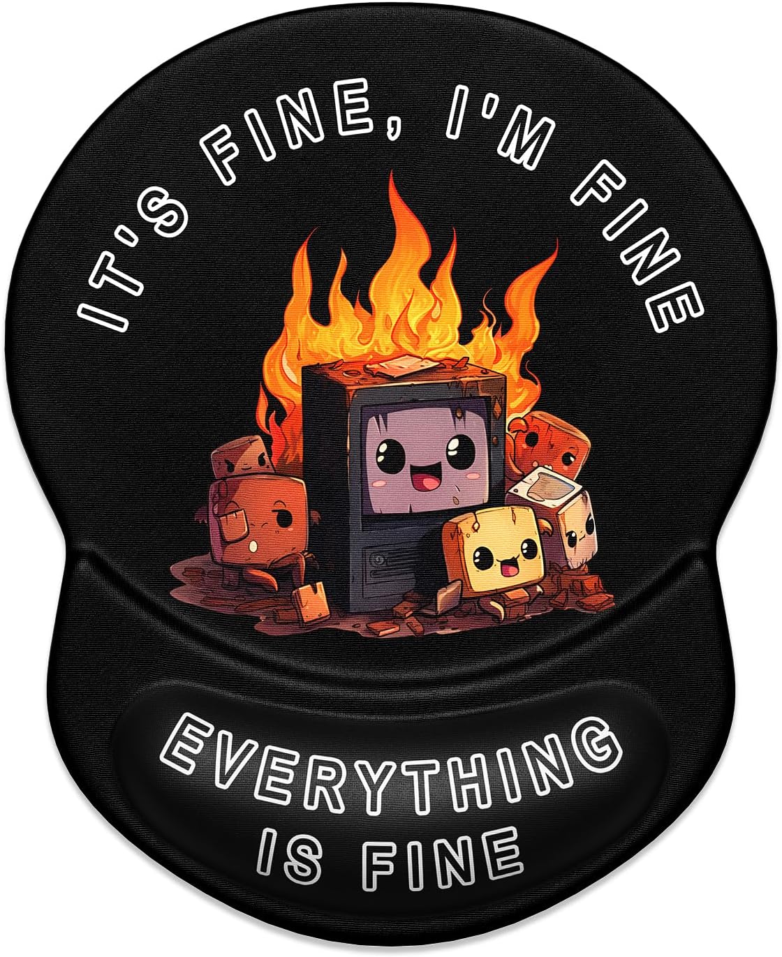 ITNRSIIET Ergonomic Mouse Pad with Gel Wrist Support Small Wrist Rest Smooth Surface Non-Slip PU Base Comfortable Office Supplies Pain Relief, 8.7 x 7.2 inches, Funny Burning Box