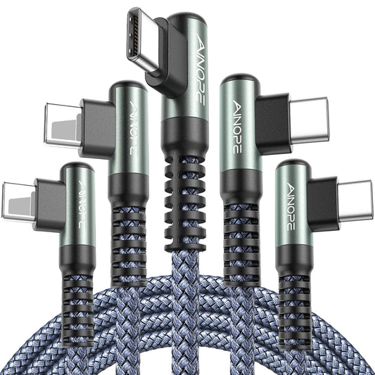 AINOPE USB to USB C Cable [5-Pack, 6.6ft] 3.1A Type C Charger Fast Charging, Right Angle USB to C Cable for Galaxy A15 A25 A35 A55 A54, S10+ S10 S9, Note 20 10 9, LG V30, Moto G, iPhone 16 15 Cord