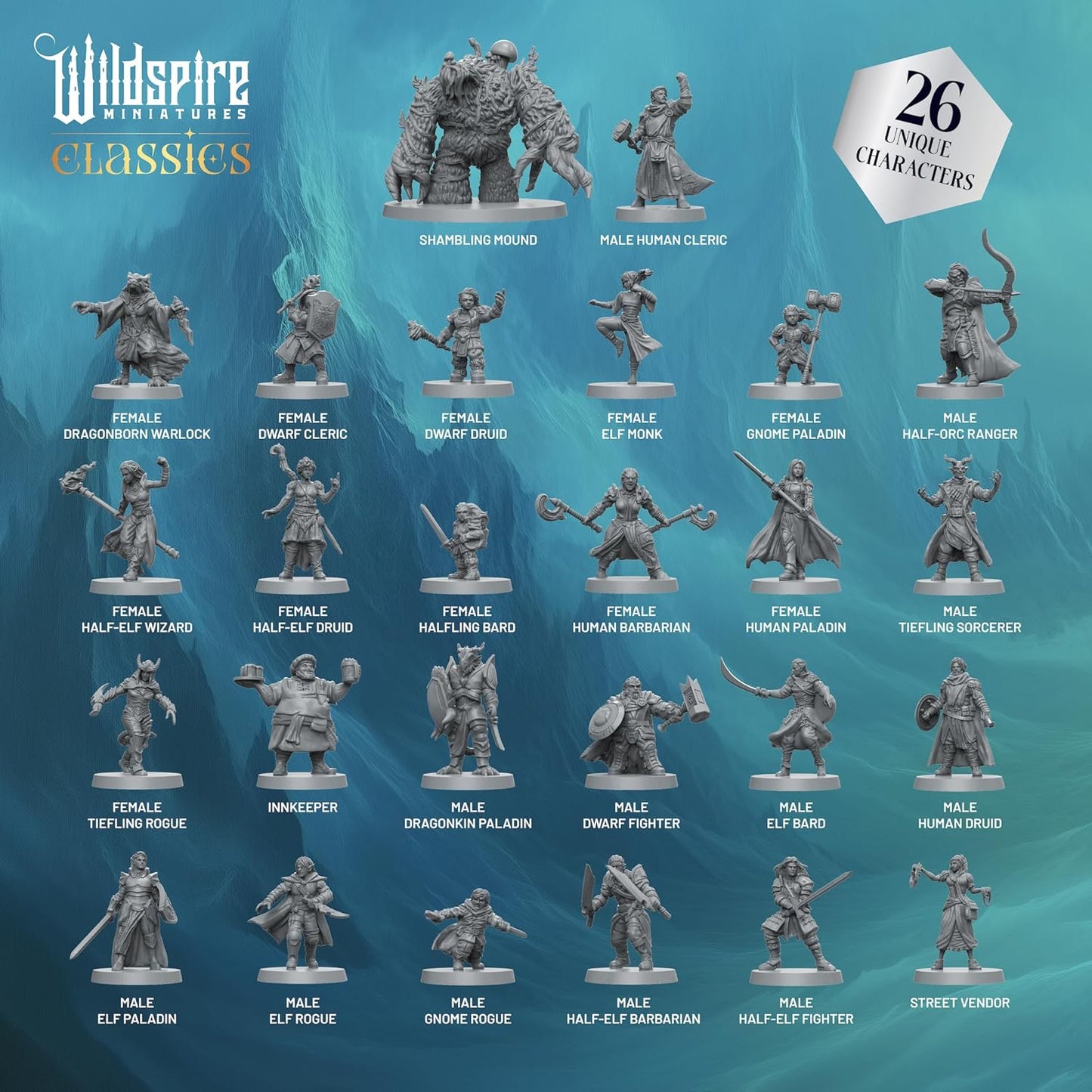 Classic Heroes - Mercenary Band II - 26 Paintable Characters for DND Miniatures Bulk I 28mm Dungeons Dragons D&D Miniatures I DND Minis D&D Figures Dungeons Dragons Figures Pathfinder Compatible