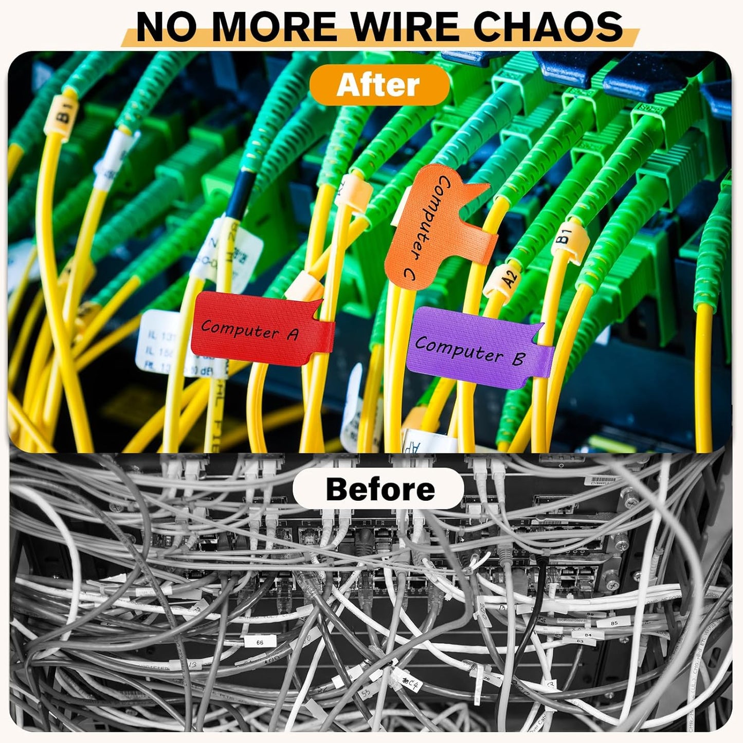 36Pcs Large Cable Labels - 8 Colors Reusable Write-On Wire Tags, Wire Identification Labels for Electronics, with 40Pcs Label Stickers, Cable Management for Home/Office, Rectangle & Oval