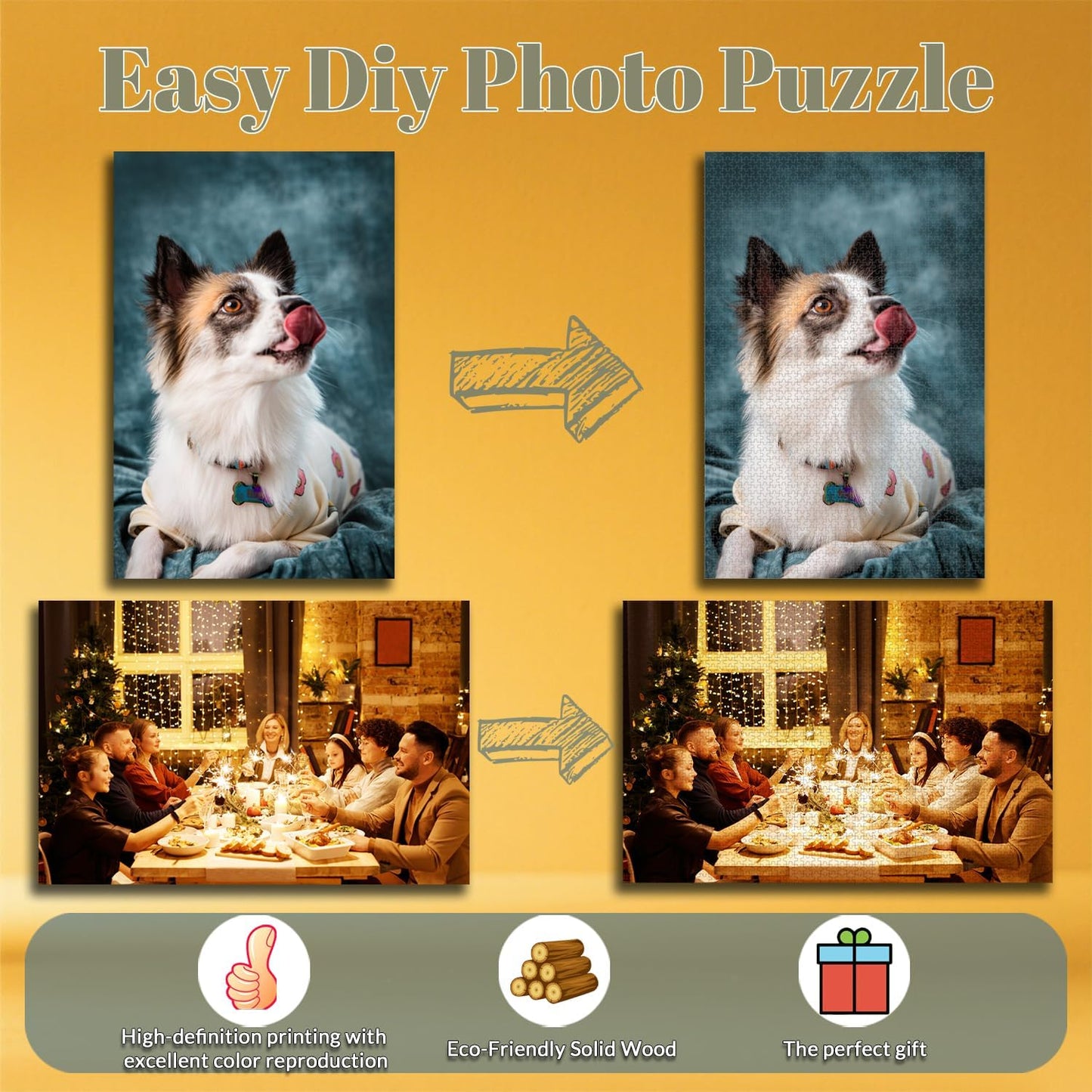 Custom Puzzle, Personalized Puzzle for Photos, Customized Puzzle 120/200/300/500/1000/1500 Pieces for Family, Christmas, Pet, Birthday, Wedding Gift