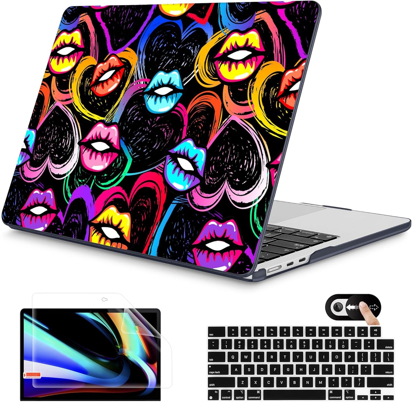 Mektron for 2025 M4 MacBook Air 13.6 Inch A3240 Case Fits 2023 A2681 M2 2024 A3113 M3 Chip with Liquid Retina Display Touch ID, Printed Plastic Hard Shell Cover for MacBook Air 13.6", Colorful Lips