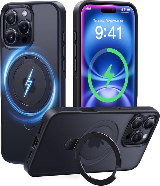 CASEKOO Designed for iPhone 15 Pro Max Case with Magnetic Invisible Stand [Military Drop Protection] [Compatible with MagSafe] Shockproof Slim Translucent Matte Promax Case 6.7 Inch, Black
